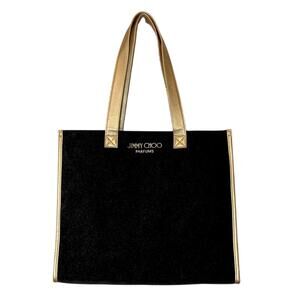 Jimmy Choo Parfums Tote Bag Black Velvet Gold Metallic Sparkle Drop Handle